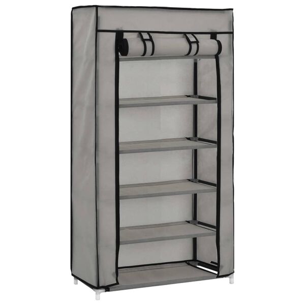 vidaXL Shoe Cabinet Gray Iron, Polypropylene Medium Lightweight