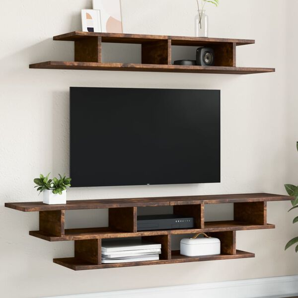 vidaXL TV Wall Unit Smoked Oak Engineered Wood Large TV Wall Unit