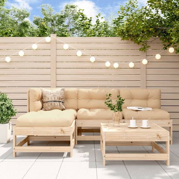 vidaXL Garden Lounge Set Beige, Natural Wood