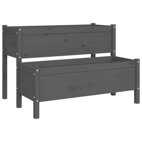 vidaXL Planter Grey Solid Pine Wood Large Planter Rectangular Rustic