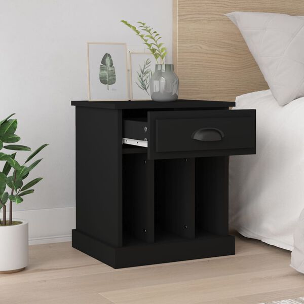vidaXL Bedside Cabinet Set of 2 Black Engineered wood Medium