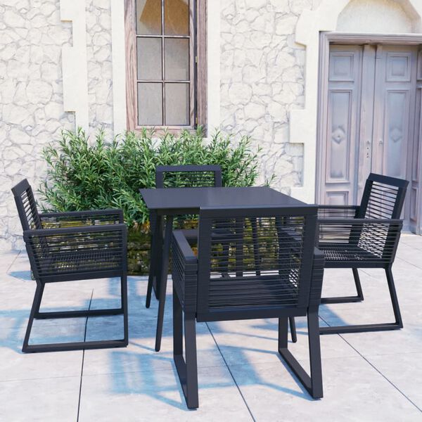 vidaXL Dining Set Black PVC rattan, powder-coated steel, glass Compact