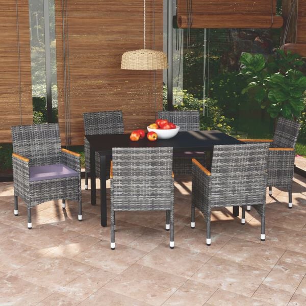 vidaXL Dining Set Table: Black, Chair: Gray, Cushion: Dark Gray Aluminum