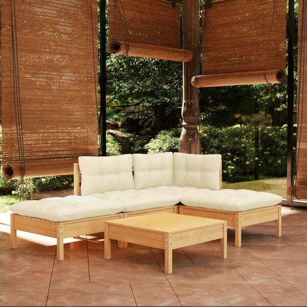 vidaXL Garden Lounge Set Cream Solid pine wood, fabric (100% polyester)