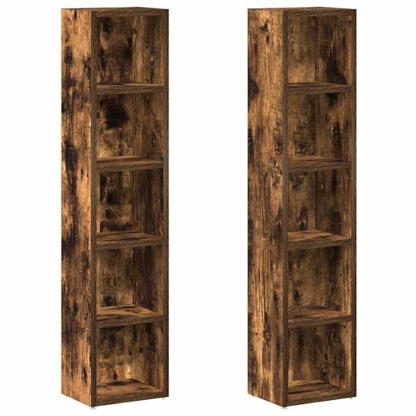 vidaXL CD Cabinets 2 pcs Smoked Oak 8.3"x6.3"x36.8" Engineered Wood