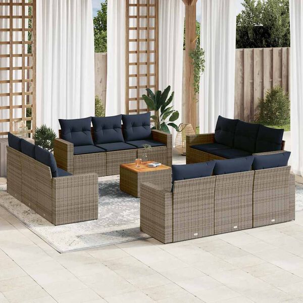 vidaXL 13 Piece Patio Sofa Set with Cushions Gray Poly Rattan