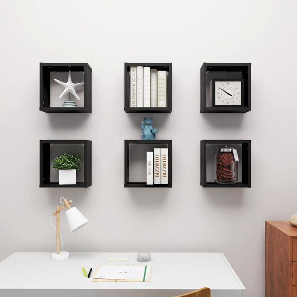 vidaXL Cube Shelf Set of 6 Black Engineered wood Standard