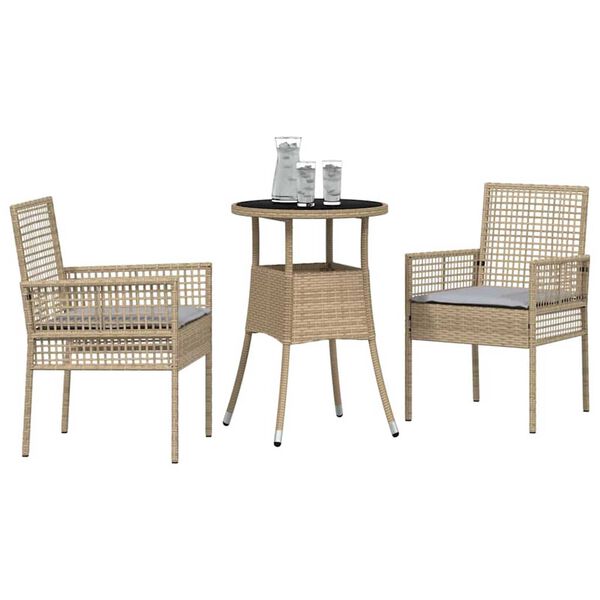 vidaXL Garden Dining Set 3 pcs Beige Poly rattan
