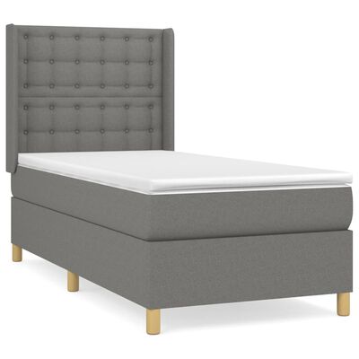 vidaXL Box Spring Bed with Mattress Dark Gray Twin Fabric