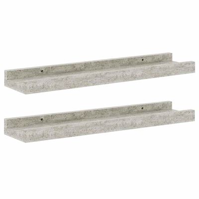 Two identical concrete-looking wall shelves with a rectangular profile and small mounting holes visible on the back edge