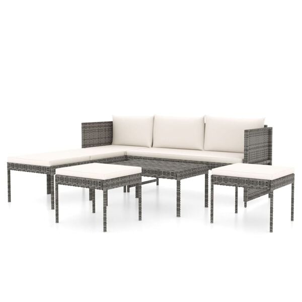 vidaXL 6 Piece Patio Lounge Set with Cushions Poly Rattan Grey