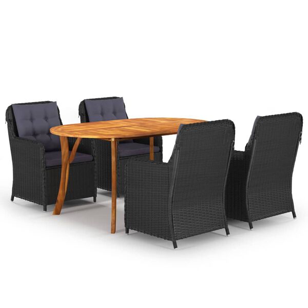 vidaXL Dining Set Black Solid Acacia wood 5 Piece Seats Many
