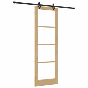 vidaXL Sliding Door Natural 30.71 x 91.34 in Solid Pine Wood and Glass