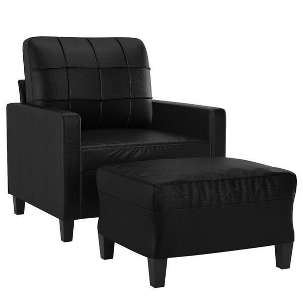 vidaXL Sofa Chair With Footstool Black Faux leather, metal, plywood Single