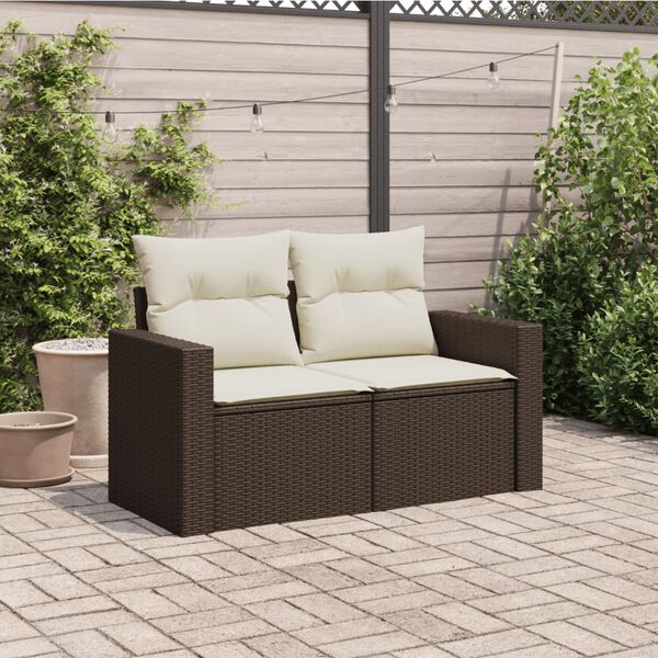 vidaXL Garden Sofa Brown and cream white PE rattan 2-seater Modular