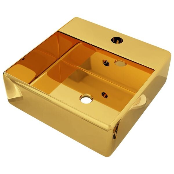 vidaXL Wash Basin with Overflow 16.1x16.1x5.9" Ceramic Gold