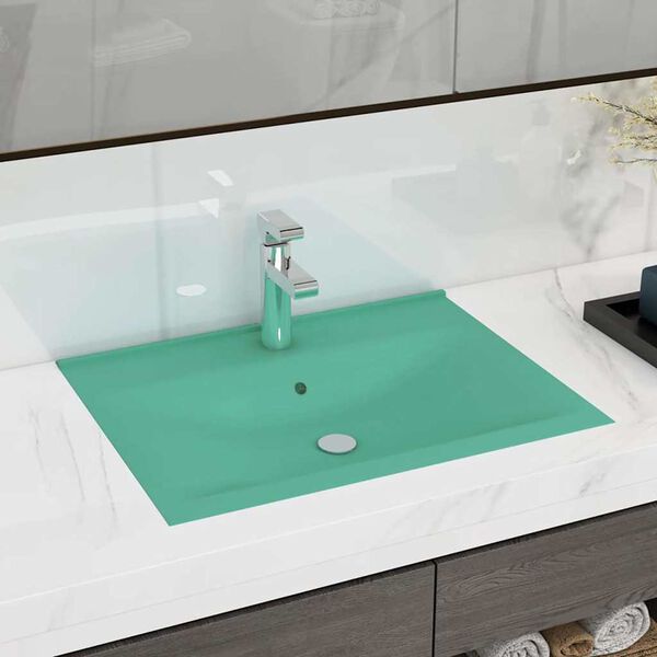 vidaXL Luxury Basin with Faucet Hole Matt Light Green 23.6x18.1" Ceramic