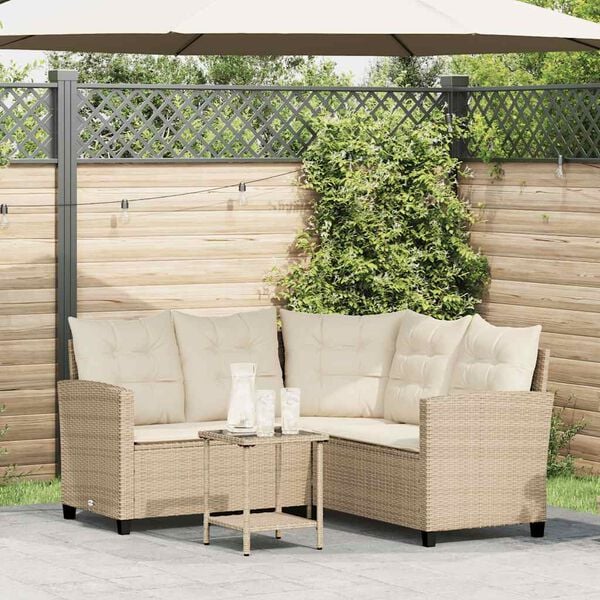 vidaXL Garden Sofa Beige PE rattan, powder-coated steel, tempered glass