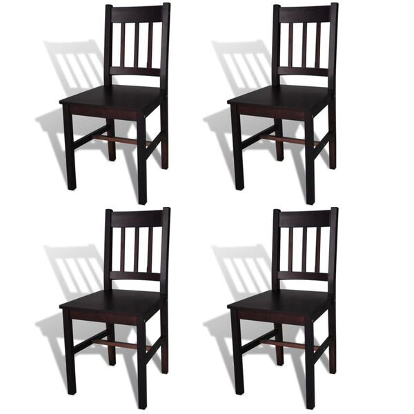 vidaXL Dining Chair Set of 4 Dark Brown Solid Pine Wood Standard