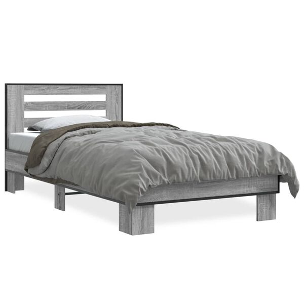 vidaXL Bed Frame Grey Sonoma Engineered Wood, Metal Single Durable