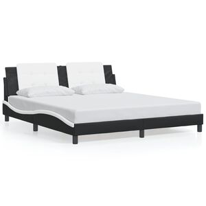 vidaXL Bed Frame without Mattress "Zadar" Black and White 72"x83.9"Faux Leather