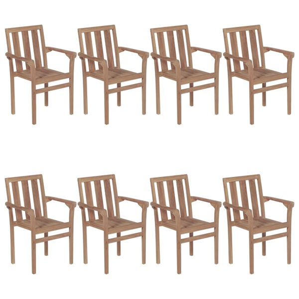 vidaXL Patio Chair Set of 8 Natural wood, Taupe cushion