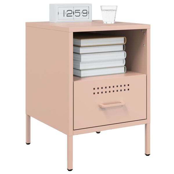 vidaXL Bedside Cabinet Set of 2 Pink Cold-rolled steel Compact