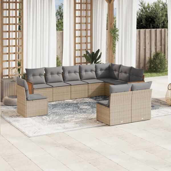 vidaXL Garden Sofa Set Beige and Light Grey PE Rattan 10 Piece