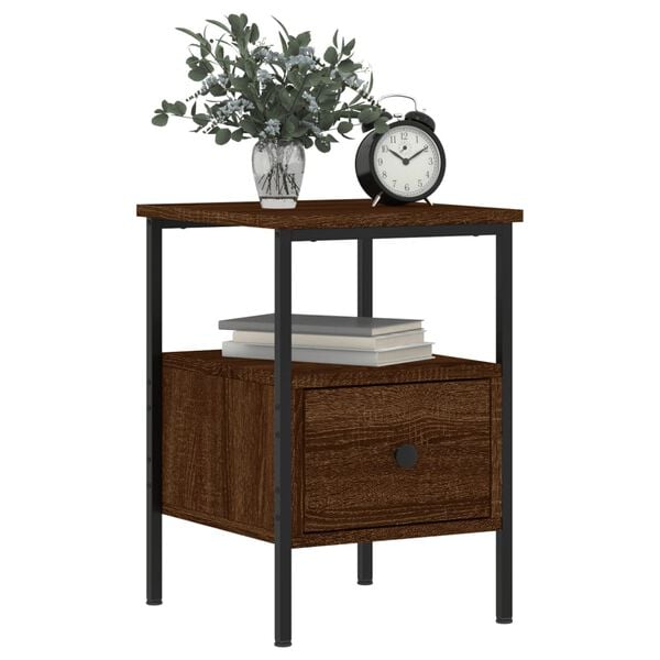 vidaXL Bedside Cabinet Set of 2 Brown oak Engineered wood Compact