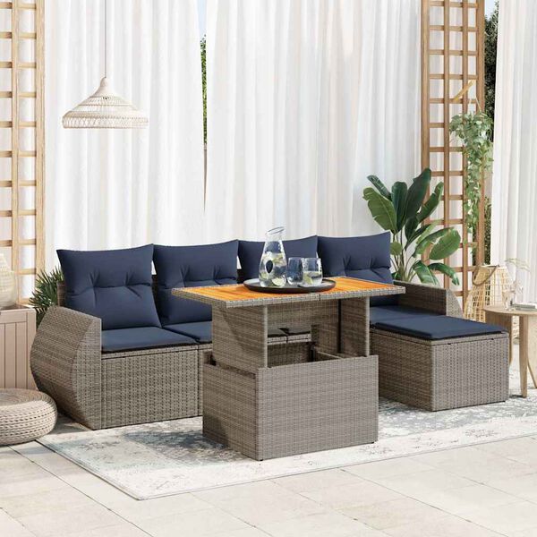 vidaXL 6 Piece Patio Sofa Set with Cushions Gray Poly Rattan