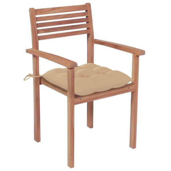 vidaXL Patio Chair Set of 2 Beige Fine sanded teak hardwood Standard