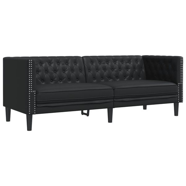 vidaXL 3 Piece Chesterfield Sofa Set Black Faux Leather