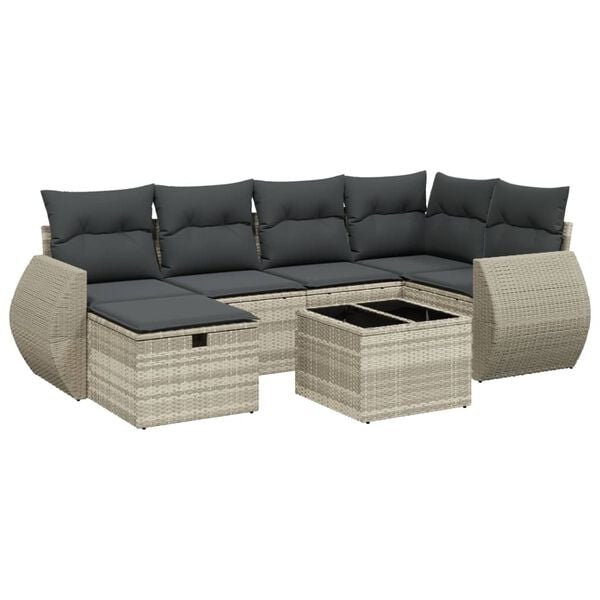 vidaXL Garden Sofa Set Light Gray Poly Rattan, Steel Large Modular