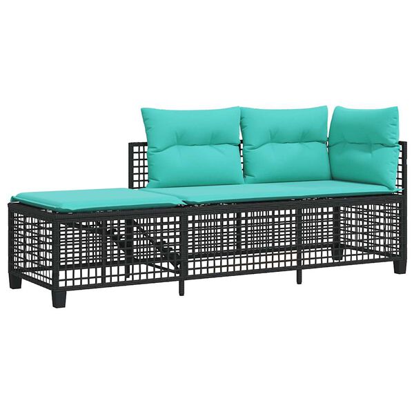 vidaXL Patio Sofa Set Black PE rattan 3 Piece Set Adjustable Armrests