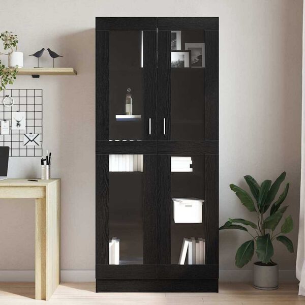 vidaXL Book Cabinet Black oak 32.48 x 12.01 x 72.83 in Engineered Wood