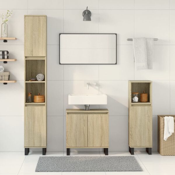 vidaXL Bathroom Furniture Set Sonoma oak Engineered wood, Iron Standard