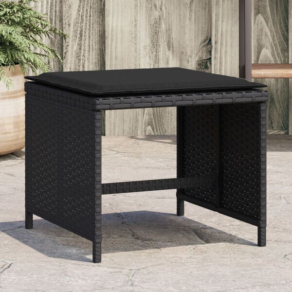 vidaXL Garden Stool Set of 4 Black Poly Rattan Medium Durable