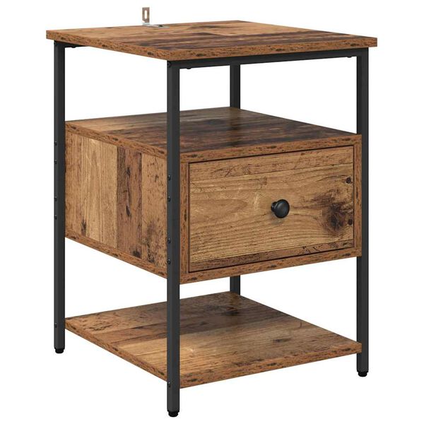 vidaXL Bedside Cabinet with Drawer Old Wood 15.75 x 16.54 x 22.05 in