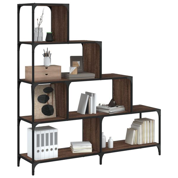 vidaXL Bookcase Brown Oak Engineered wood, powder-coated steel
