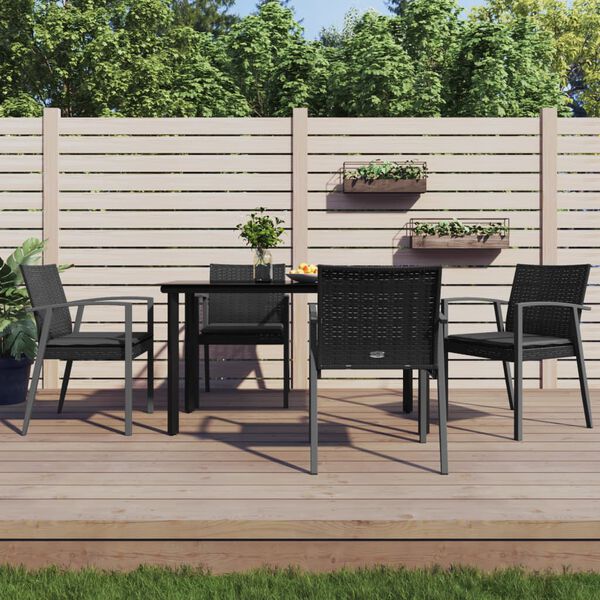 vidaXL Garden Dining Set Black Poly Rattan, Steel, Tempered Glass Medium