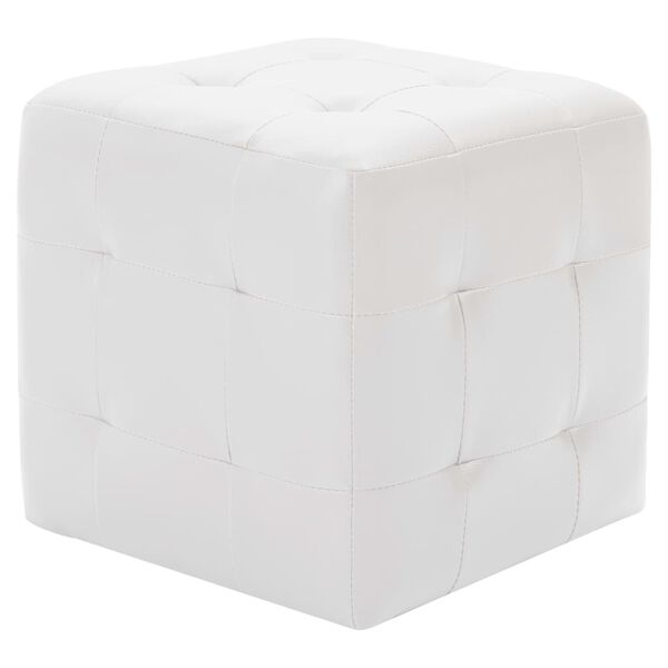 vidaXL Pouffe White Faux Leather, Wood, Polyester 11.8x11.8x11.8 in