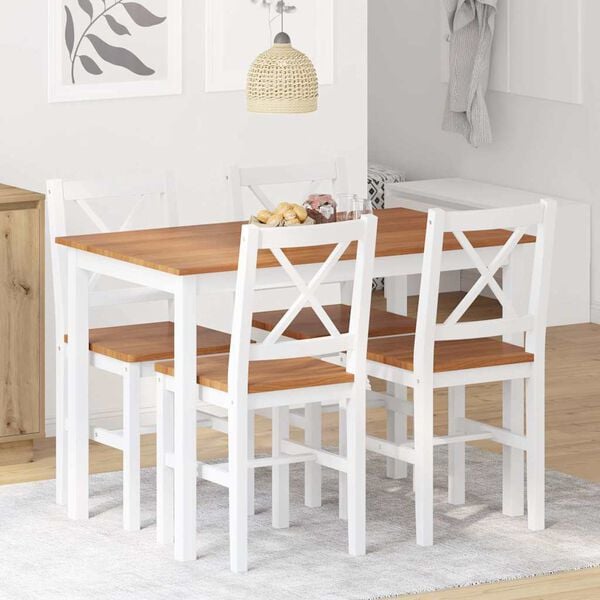 vidaXL Dining Set Brown and White Pine wood Large Durable Dining Set