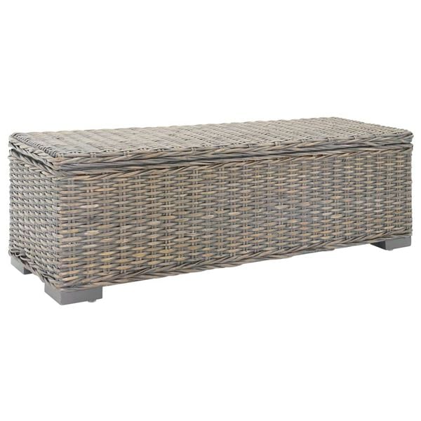vidaXL Storage Box Grey 43.3 " Natural Kubu Rattan & Solid Wood Mahogany