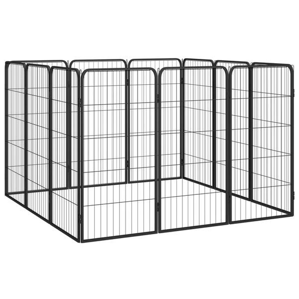 vidaXL Dog Playpen Black Powder-coated Steel Large Height-Adjustable
