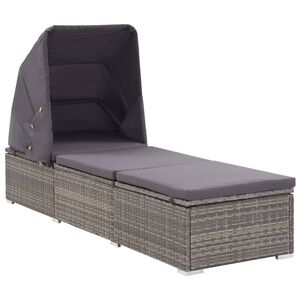 vidaXL Sun Lounger Grey rattan and dark grey cushion