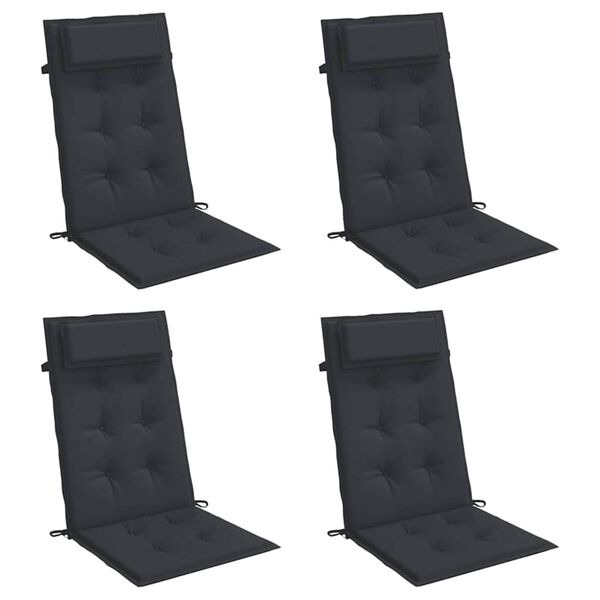 vidaXL Highback Chair Cushion Set of 4 Black