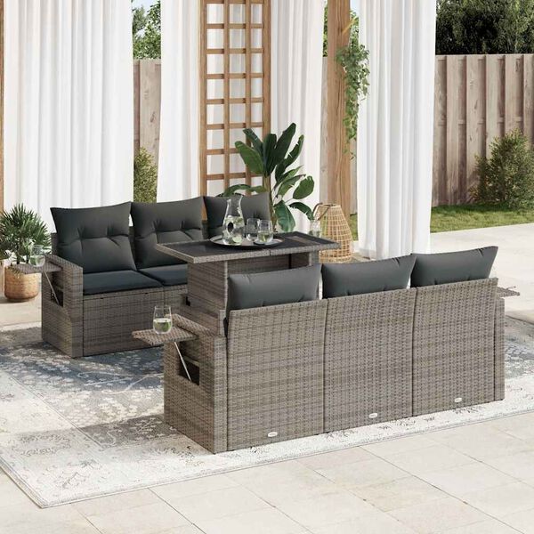 vidaXL Garden Sofa Set Grey PE Rattan, Powder-Coated Steel Large