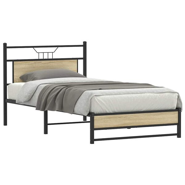 vidaXL Bed Frame Sonoma Oak Engineered Wood and Steel 42.1 x 79.9 in
