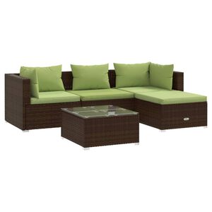 vidaXL 5 Piece Patio Lounge Set with Cushions Poly Rattan Brown