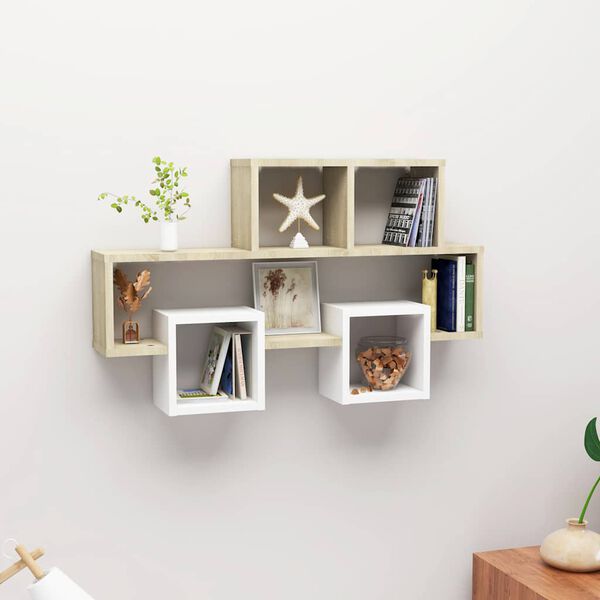 vidaXL Wall Shelf White and sonoma oak Engineered wood